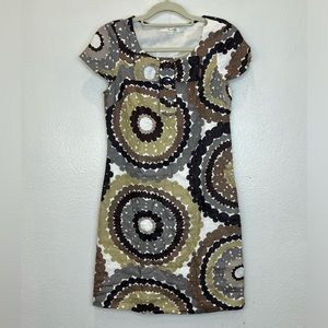 Boden Dress Size 2 Womens Brown Twiggy Geometric Dot Print Linen Shift Bow